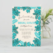 Invitation Turquoise Aqua Hibiscus Fête des mariées tropicale (Debout devant)