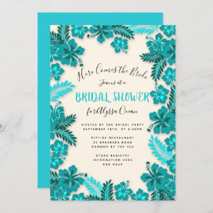 Invitation Turquoise Aqua Hibiscus Fête des mariées tropicale