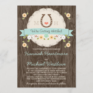 Invitation Turquoise Aqua Horseshoe Heart Western Mariage