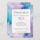 Invitation Turquoise Aqua Marbre rose violet Anniversaire (Devant / Derrière)