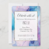 Invitation Turquoise Aqua Marbre rose violet Anniversaire (Devant)