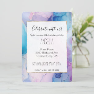 Invitation Turquoise Aqua Marbre rose violet Anniversaire