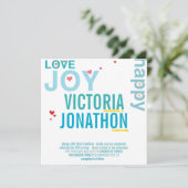 Invitation Turquoise Aqua Red Heart Mariage de typographie mo (Debout devant)