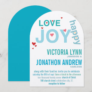 Invitation Turquoise Aqua Red Heart Mariage de typographie mo