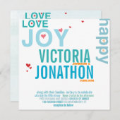 Invitation Turquoise Aqua Red Heart Mariage de typographie mo (Devant / Derrière)