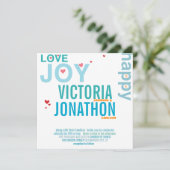 Invitation Turquoise Aqua Red Heart Mariage de typographie mo (Debout devant)