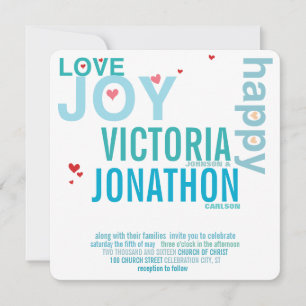 Invitation Turquoise Aqua Red Heart Mariage de typographie mo
