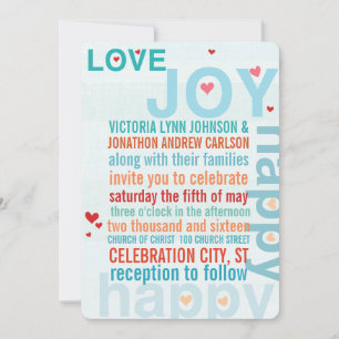 Invitation Turquoise Aqua Rouge Inséparable de typographie mo