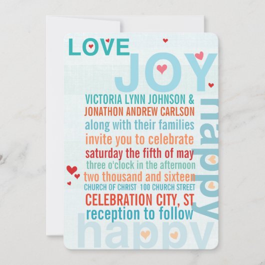 Invitation Turquoise Aqua Rouge Inséparable de typographie mo (Devant)