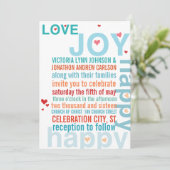 Invitation Turquoise Aqua Rouge Inséparable de typographie mo (Debout devant)