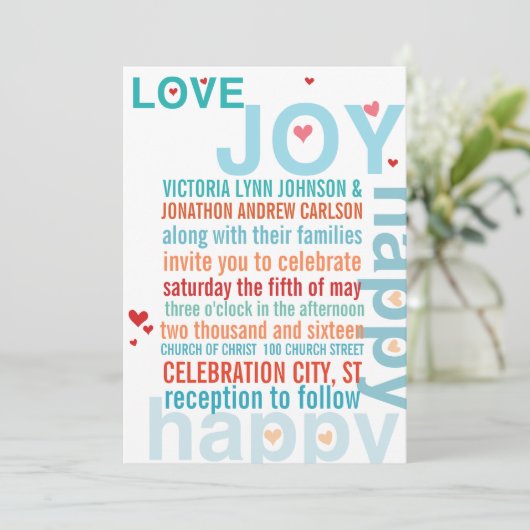 Invitation Turquoise Aqua Rouge Inséparable de typographie mo (Debout devant)