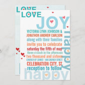 Invitation Turquoise Aqua Rouge Inséparable de typographie mo (Devant / Derrière)