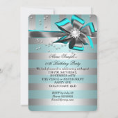 Invitation Turquoise Aqua Silver Stripe Bow Pearl fête d'anni (Dos)