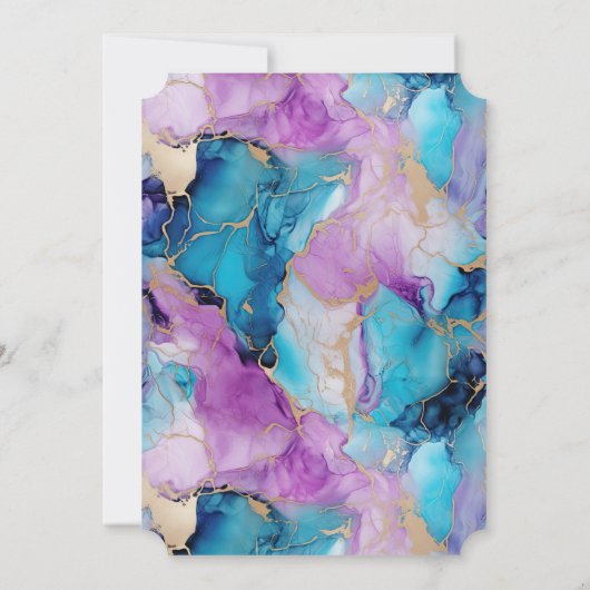 Invitation Turquoise Aqua violet marbre or (Dos)