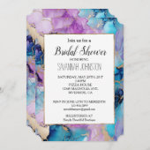 Invitation Turquoise Aqua violet marbre or (Devant / Derrière)