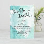 Invitation Turquoise Aquarelle Blanc Coeur Vous Êtes Invité (Debout devant)