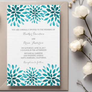 Invitation Turquoise Aquarelle Chrysanthèmes Mariage Invitati