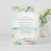 Invitation Turquoise aquarelle Floral Beach Mariage (Debout devant)