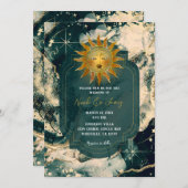 Invitation Turquoise Aquarelle or Celestia Fiery Mariage sole (Devant / Derrière)