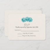 Invitation Turquoise Aquarelle Roses mariage RSVP (Devant / Derrière)