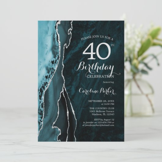 Invitation Turquoise Argent Agate 40e anniversaire (Debout devant)