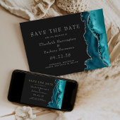 Invitation Turquoise Argent Agate foncé Enregistrer la date
