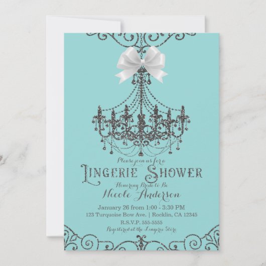 Invitation Turquoise & Argent Blanc Bow Lingerie Douche (Devant)