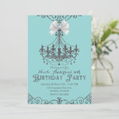Invitation Turquoise Argent Blanc Nœud Anniversaire Tout Âge (Debout devant)
