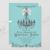Invitation Turquoise Argent Blanc Nœud Papillon Anniversaire  (Devant / Derrière)