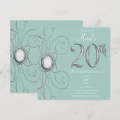 Invitation Turquoise Argent Diamant 20 Fête d'anniversaire de (Devant / Derrière)
