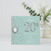 Invitation Turquoise Argent Diamant 20 Fête d'anniversaire de (Debout devant)