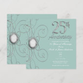 Invitation Turquoise Argent Diamant 25 Fête des 25 ans (Devant / Derrière)