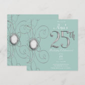 Invitation Turquoise Argent Diamant Fête des 25 ans (Devant / Derrière)