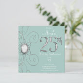 Invitation Turquoise Argent Diamant Fête des 25 ans (Debout devant)
