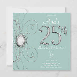Invitation Turquoise Argent Diamant Fête des 25 ans