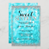 Invitation Turquoise Argent Faux Parties scintillant Lumières (Devant / Derrière)
