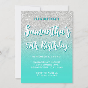 Invitation Turquoise Argent Moderne Dégradé 50e Anniversaire