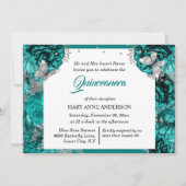 Invitation Turquoise argent PHOTO parties scintillant papillo (Devant)
