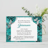 Invitation Turquoise argent PHOTO parties scintillant papillo (Debout devant)