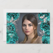 Invitation Turquoise argent PHOTO parties scintillant papillo (Dos)