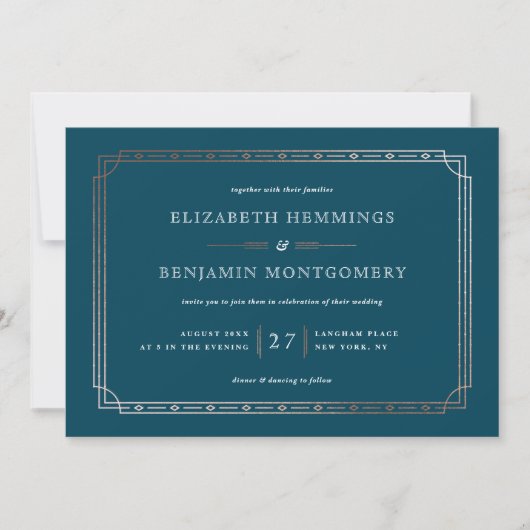 Invitation Turquoise Art Déco moderne Rose Gold Foil Mariage (Devant)
