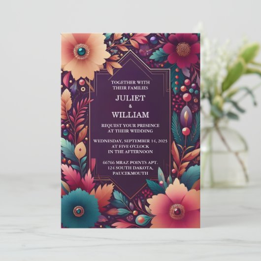Invitation Turquoise automne riche Gem Bold Bijoux Mariage To (Debout devant)