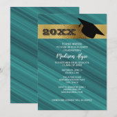 Invitation Turquoise avec Gold et Graduation Cap Party (Devant / Derrière)
