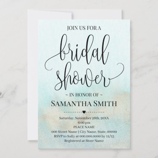 Invitation Turquoise avec Gold Ocean Fête des mariées Mariage (Devant)