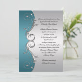 Invitation Turquoise avec Ornate Silver Swirls Mariage Célébr (Debout devant)