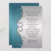 Invitation Turquoise avec Ornate Silver Swirls Mariage Célébr (Devant / Derrière)