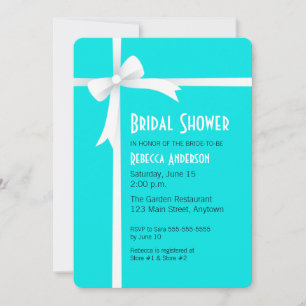 Invitation Turquoise avec ruban blanc et Fête des mariées à m