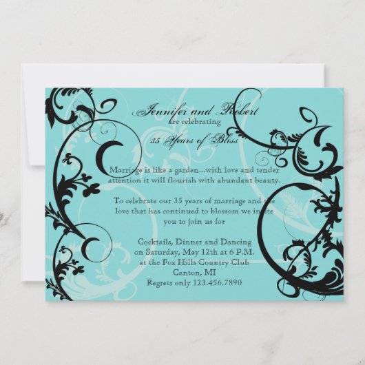 Invitation Turquoise avec tourbillon noir pour anniversaire (Devant)