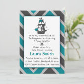 Invitation turquoise Baby shower pirate (Debout devant)