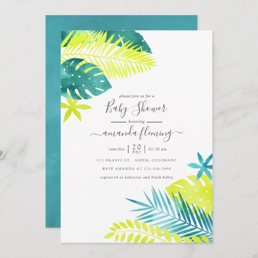 Invitation Turquoise - Baby shower tropical turquoise et citr (Devant / Derrière)